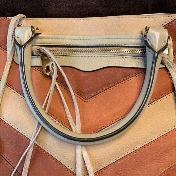 REBECCA MINKOFF Colorblock Chevron Satchel Big Regan Handbag Leather Purse Bag - Picture 8 of 14